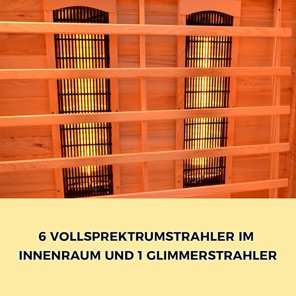 Elbe Infrarotkabine Lagom für 2-3 Personen aus Hemlockholz, 6 Vollspektrumstrahler, 1 Carbonstrahler, Saunakabine mit Farblichtherapie, Ionisator und Audio System, 135x120x190 cm SA-2AB Elbe-Welt.de