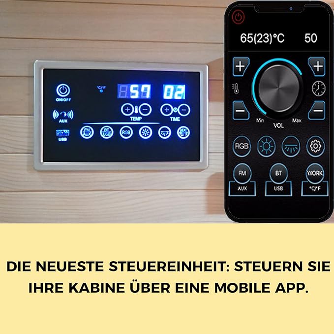 Infrarotkabine "HYGGE" für 3-5 Personen von ELBE® Infrarotsauna aus Hemlockholz, 8 Vollspektrumstrahler, 1 Glimmerstrahler, Innensauna mit Farblichtherapie, Ionisator und Audio-System, Wärmekabine-SA-3A Elbe-Welt.de