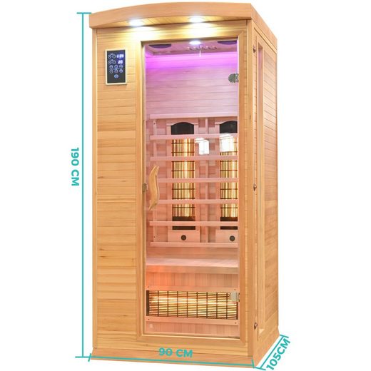 Infrarotkabine "Kalsarikänni" für 1 Person, Infrarotsauna aus Hemlockholz, 4 Vollspektrumstrahler, 1 Glimmerstrahler, Saunakabine mit Farblichtherapie, Ionisator und Audio System, Innensauna für Indoor-Wellness- Wärmekabine SA-1A Elbe-Welt.de