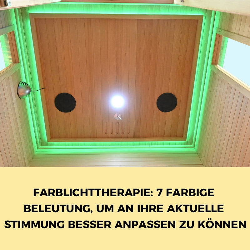 【B-WARE-mit-Kratze】Infrarotkabine--Kalsarikaenni--fuer-1-Person--Infrarotsauna-aus-Hemlockholz--4-Vollspektrumstrahler--1-Glimmerstrahler--Saunakabine-mit-Farblichtherapie--Ionisator-und-Audio-System--Innensauna-fuer-Indoor-Wellness--Waermekabine-SA-1A-B Elbe-Welt.de