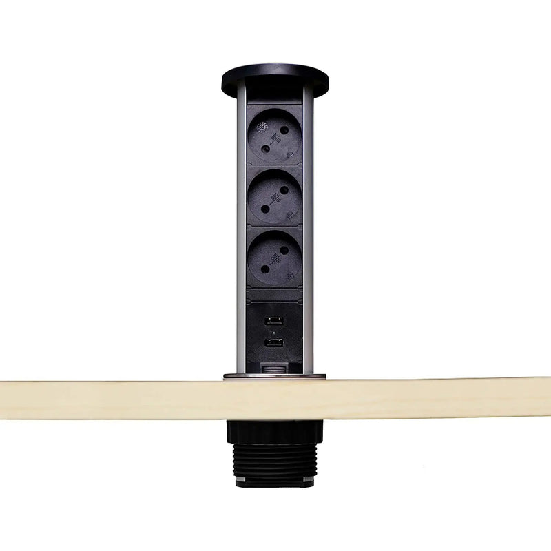 ELBE® Inno versenkbare, wassergeschützte Tischsteckdose, 2 x USB aus Metall - EL1053WU