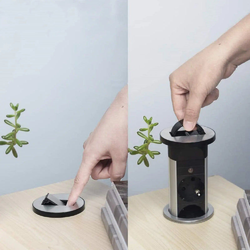 ELBE® Inno versenkbare, wassergeschützte Tischsteckdose, 2 x USB aus Metall - EL1053WU