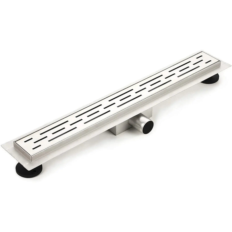 ELBE® Duschrinne Edelstahl, 3-reihiger Schlitz, mit Siphon und Haarsieb, Geruchsstop, flach, Komplettset mit Bodenbefestigung