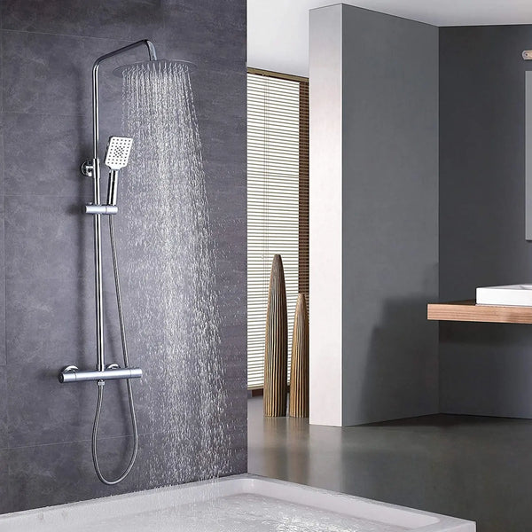 Duschsystem von ELBE® aus Edelstahl mit Thermostat, 25 cm Duschkopf und Regendusche, verstellbar 79-119 cm - RNS-C11