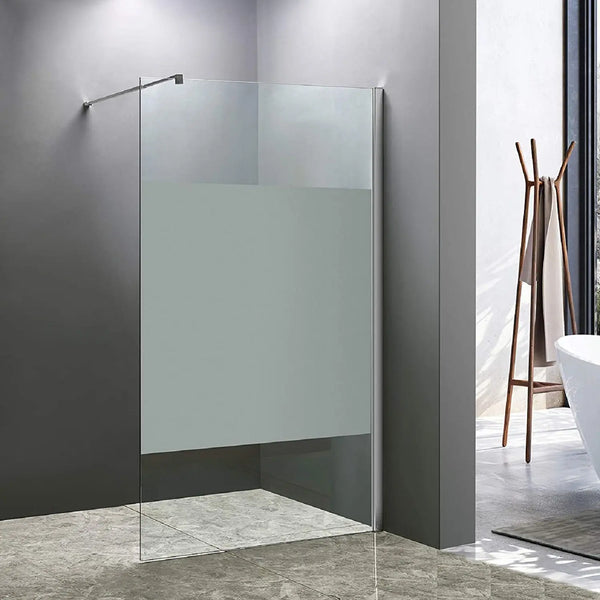 Duschtrennwand von ELBE®, 120 x 200 cm transparentes, teilsatiniertes, gehärtetes Glas mit Nano-Beschichtung - DK120S8