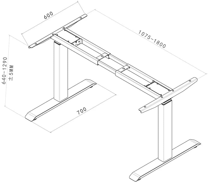 Elbe Inno elektrisches höhenverstellbares Schreibtischgestell in Schwarz mit 2 Elektromotoren, Kollisionsschutz, Speicherfunktion 64-129 cm - EHT-D02