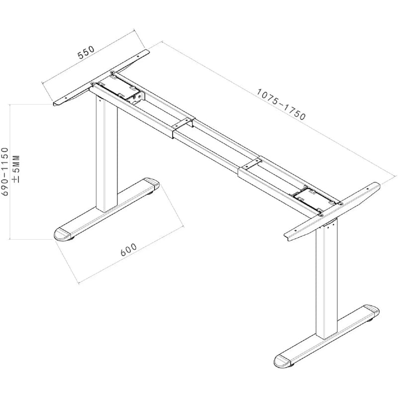 Elbe Inno elektrisches höhenverstellbares Schreibtischgestell in Weiß mit 2 Elektromotoren, Kollisionsschutz, Speicherfunktion, 69-115 cm - EHT-D01
