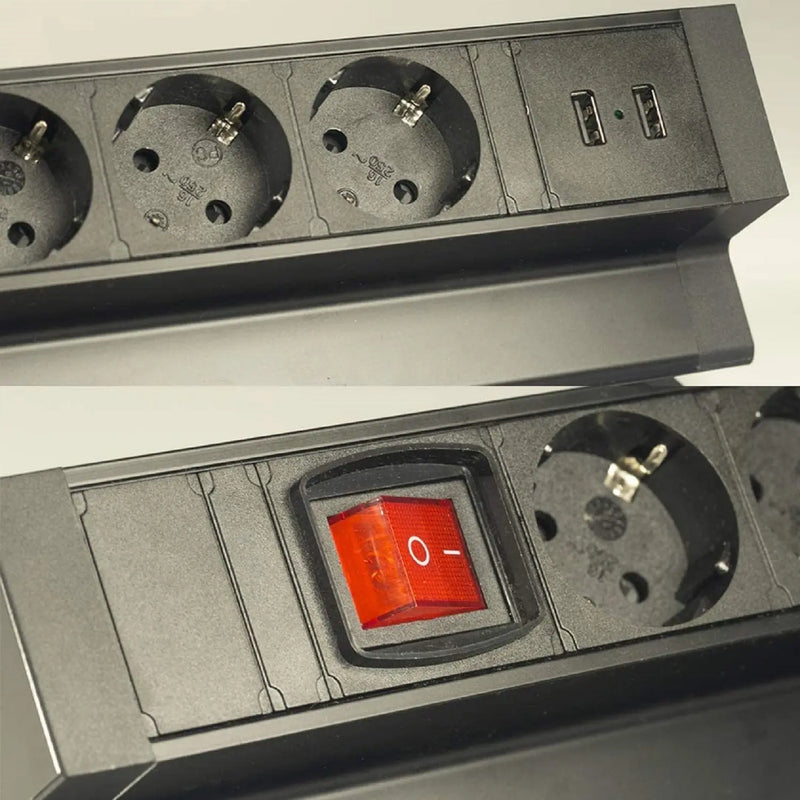 Elbe Inno klemmbare Tischsteckdose 2 x USB mit Schalter aus Aluminium - EL4103KU