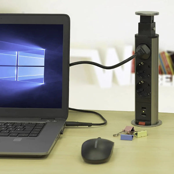 Elbe Inno versenkbare Tischsteckdosenleiste 2 x USB in Chrom-Optik - EL1053UM