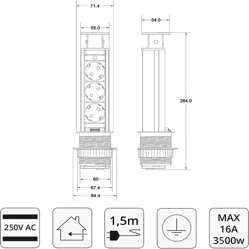 Elbe Inno versenkbare Tischsteckdosenleiste - EL1053S