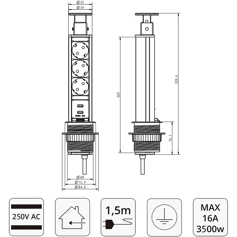ELBE® Mehrfachsteckdosen italienischer Standard - EL1053UM-IT