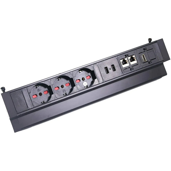 ELBE® Multipresa da scrivania 3 Posti da tavolo 2 x USB, 2 x RJ45, 1 x HDMI, Presa Multipla con protezione da sovratensione, metallo, cavo da 1,5 con supporti Adatto per uffici, officine e cucine - EL4103URH-IT