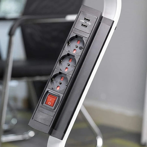 ELBE® Multipresa da scrivania 3 Posti da tavolo 2 USB, Presa Multipla con interruttore, protezione da sovratensione, metallo, cavo da 1.5 con supporti Adatto per uffici, officine e cucine - EL4103KU-IT