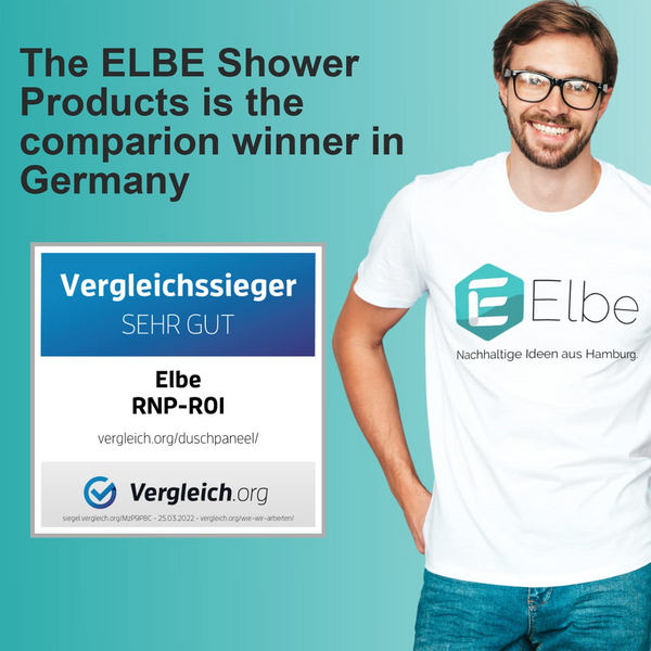 Duschsystem von ELBE aus Edelstahl, mit Thermostat, rundem Handbrause, Regendusche mit rundem Duschkopf Ø 25 cm Elbe-Welt.de